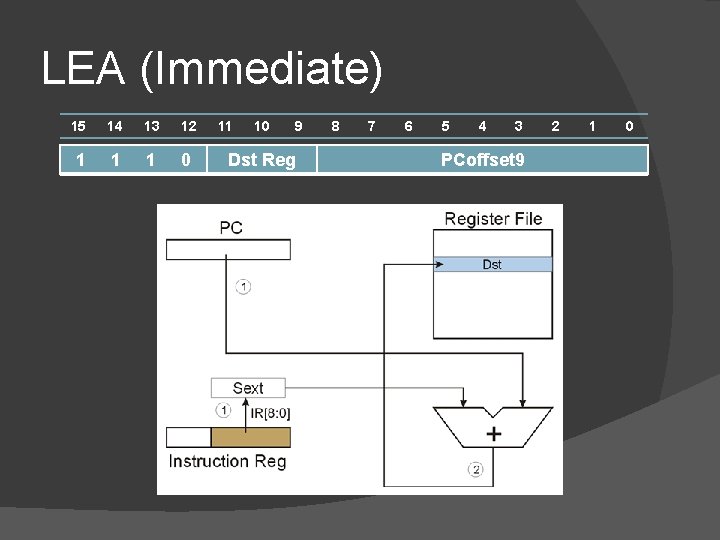 LEA (Immediate) 15 14 13 12 1 1 1 0 11 10 9 Dst