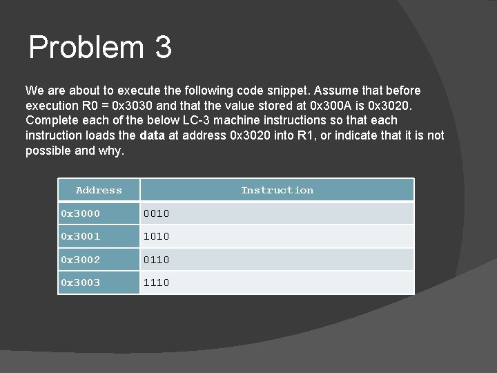 Problem 3 We are about to execute the following code snippet. Assume that before