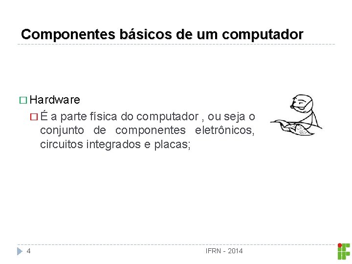 Componentes básicos de um computador � Hardware � É a parte física do computador