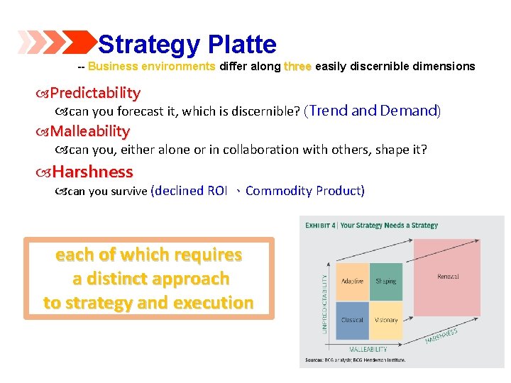 Strategy Platte -- Business environments differ along three easily discernible dimensions Predictability can you