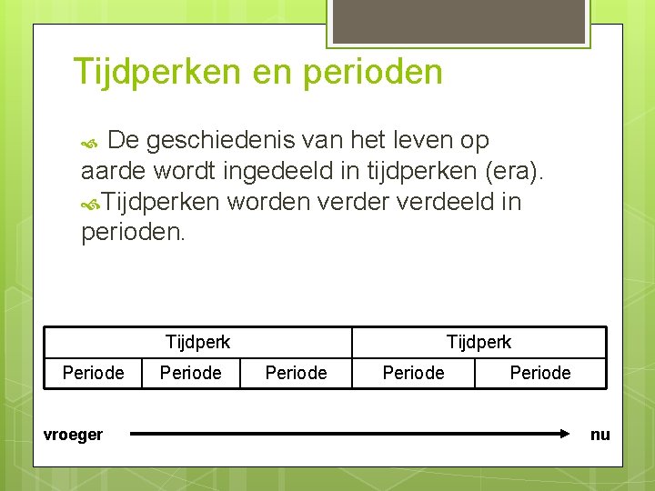 Tijdperken en perioden De geschiedenis van het leven op aarde wordt ingedeeld in tijdperken