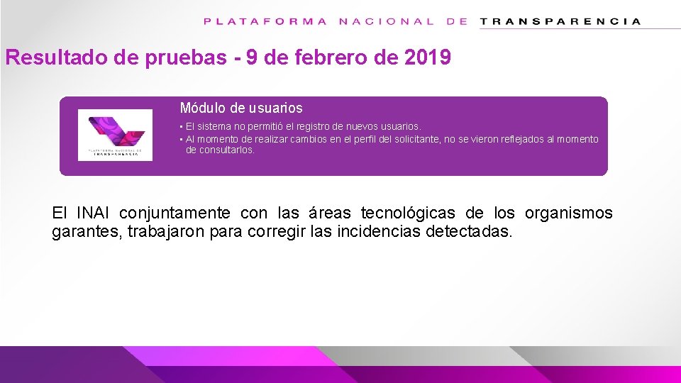 Resultado de pruebas - 9 de febrero de 2019 Módulo de usuarios • El Resultado de pruebas - 9 de febrero de 2019 Módulo de usuarios • El