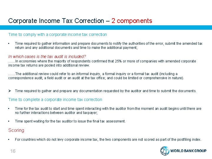 Corporate Income Tax Correction – 2 components Time to comply with a corporate income