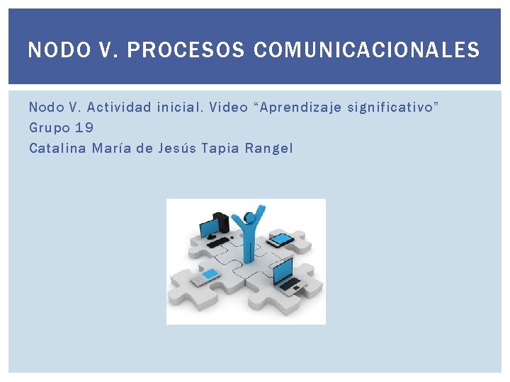 NODO V. PROCESOS COMUNICACIONALES Nodo V. Actividad inicial. Video “Aprendizaje significativo” Grupo 19 Catalina