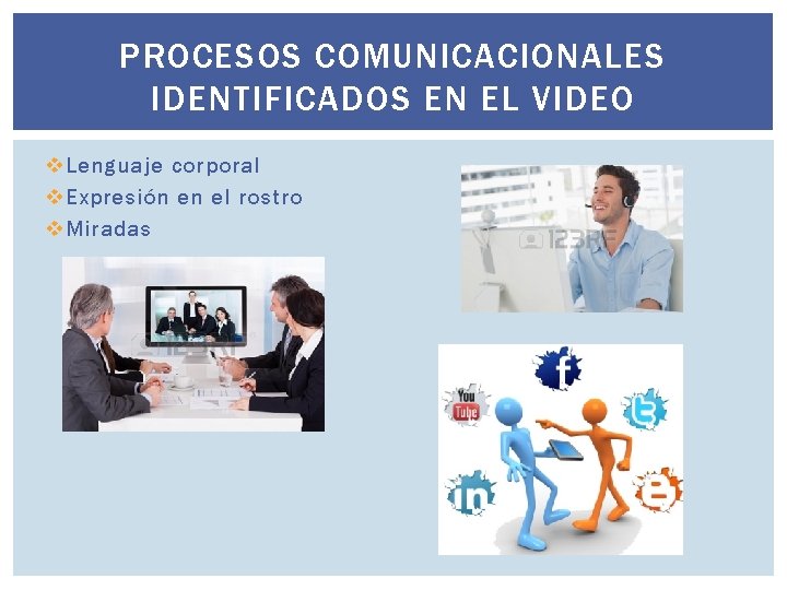 PROCESOS COMUNICACIONALES IDENTIFICADOS EN EL VIDEO v Lenguaje corporal v Expresión en el rostro