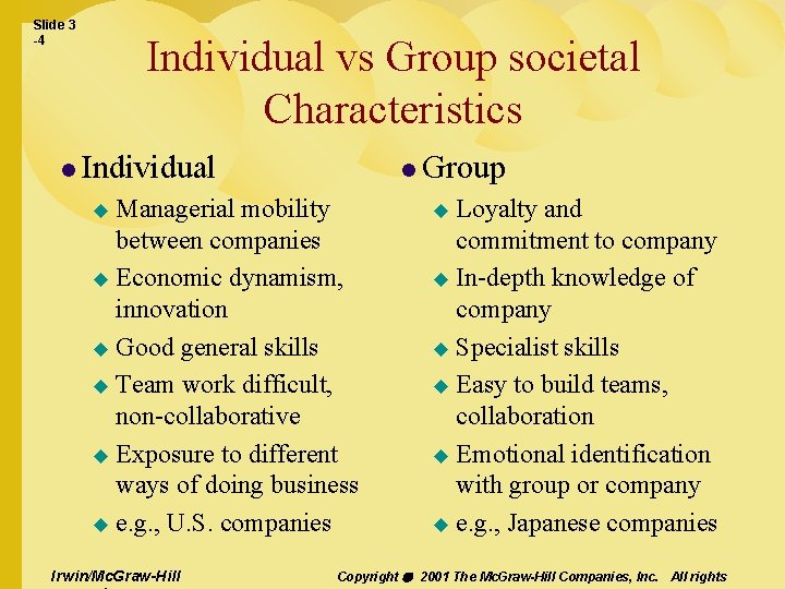 Slide 3 -4 Individual vs Group societal Characteristics l Individual l Group Managerial mobility