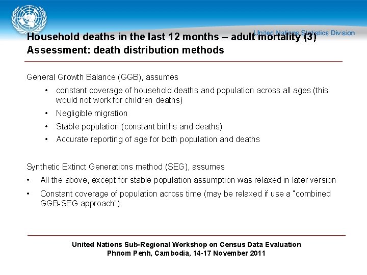 Household deaths in the last 12 months – adult mortality (3) Assessment: death distribution