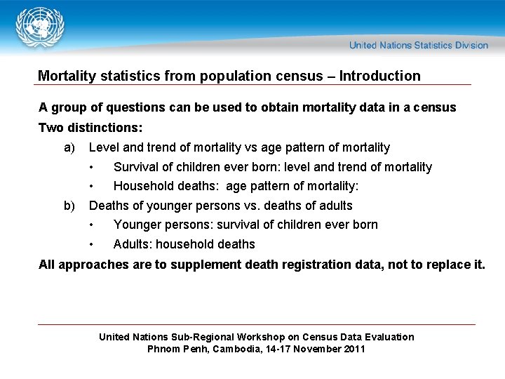 Mortality statistics from population census – Introduction A group of questions can be used