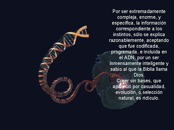 Por ser extremadamente compleja, enorme, y específica, la información correspondiente a los instintos, sólo