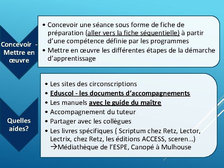  • Concevoir une séance sous forme de fiche de préparation (aller vers la