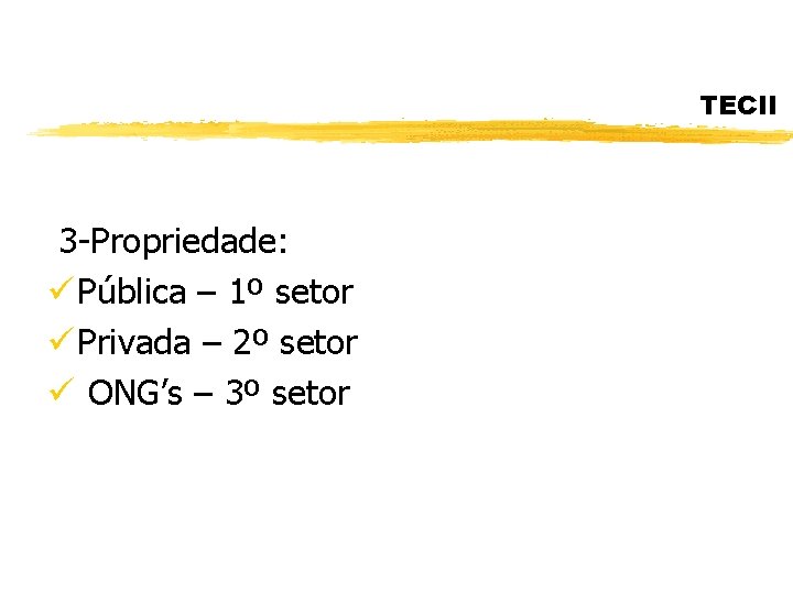 TECII 3 -Propriedade: ü Pública – 1º setor ü Privada – 2º setor ü