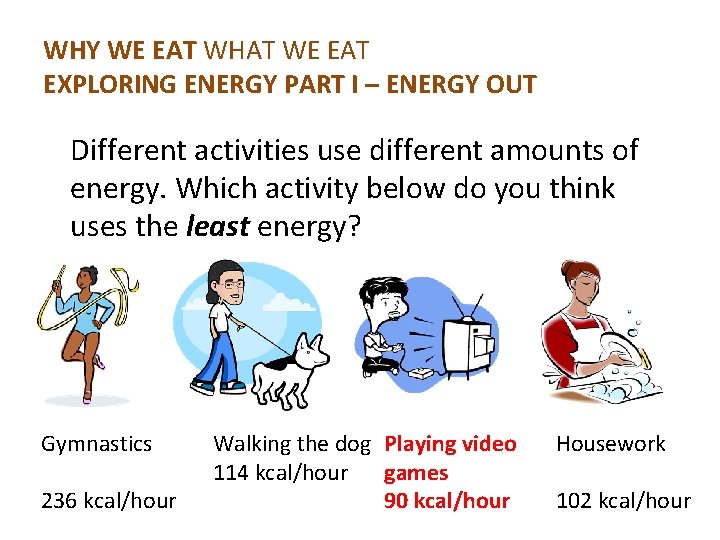 WHY WE EAT WHAT WE EAT EXPLORING ENERGY PART I – ENERGY OUT Different