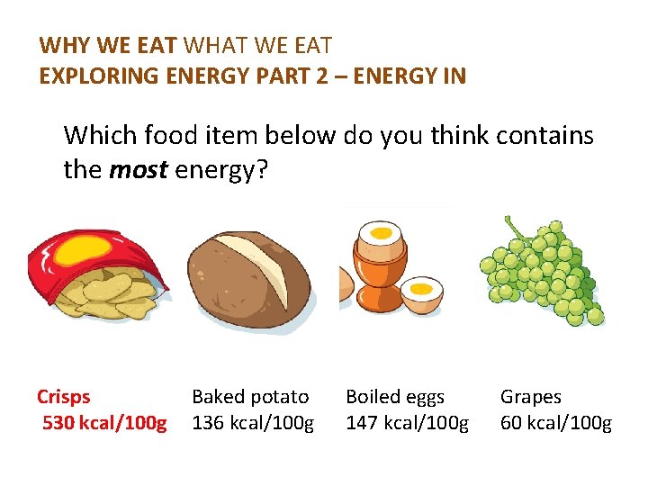 WHY WE EAT WHAT WE EAT EXPLORING ENERGY PART 2 – ENERGY IN Which