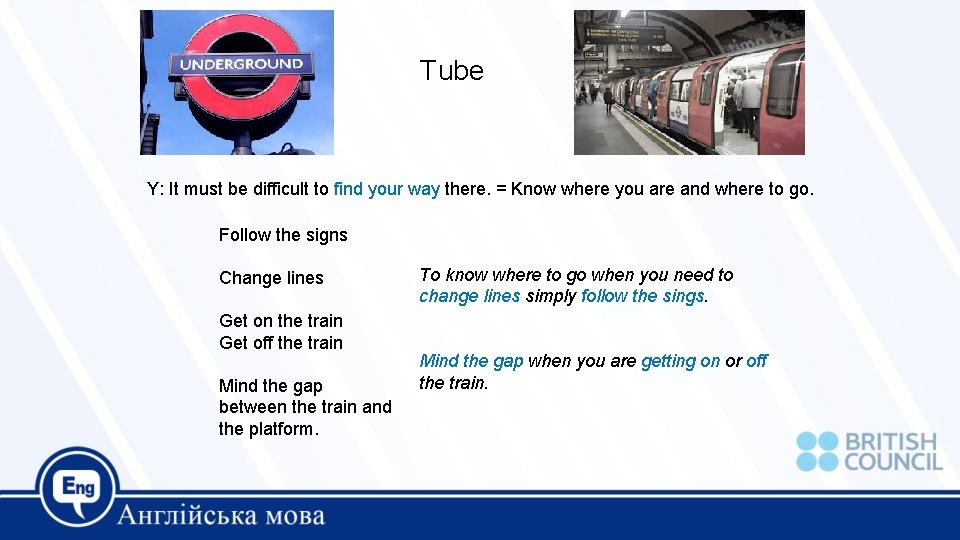 Tube Y: It must be difficult to find your way there. = Know where