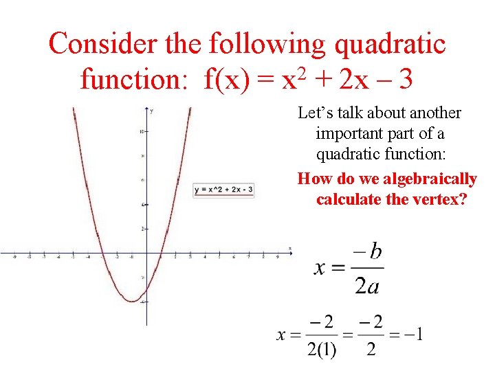 Consider the following quadratic function: f(x) = x 2 + 2 x – 3