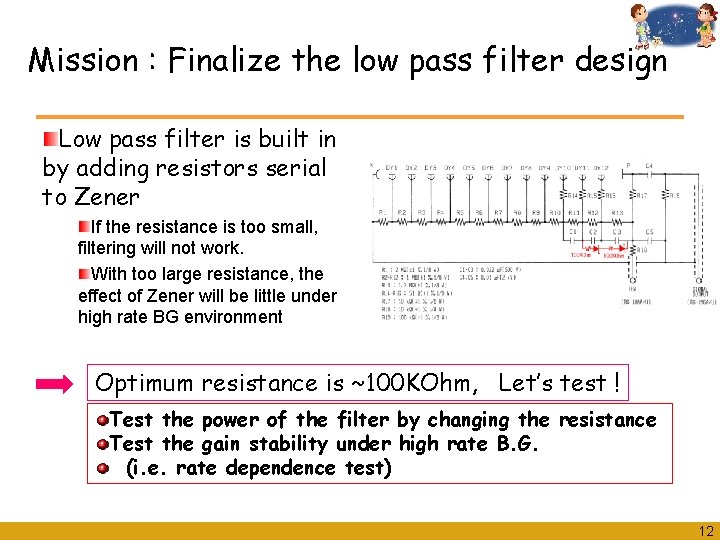 Mission : Finalize the low pass filter design Low pass filter is built in