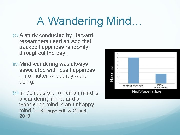 A Wandering Mind… A study conducted by Harvard researchers used an App that tracked A Wandering Mind… A study conducted by Harvard researchers used an App that tracked