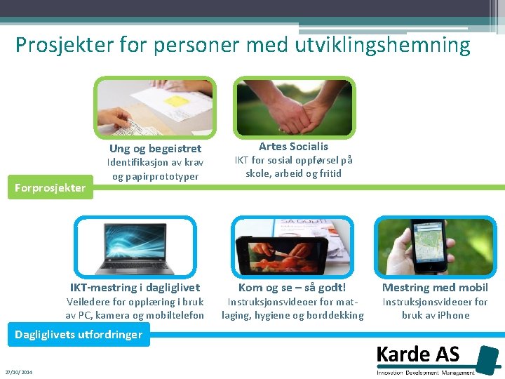 Prosjekter for personer med utviklingshemning Ung og begeistret Forprosjekter Identifikasjon av krav og papirprototyper