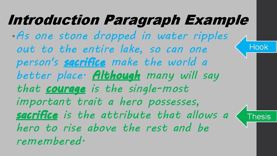 Introduction Paragraph Example • As one stone dropped in water ripples out to the