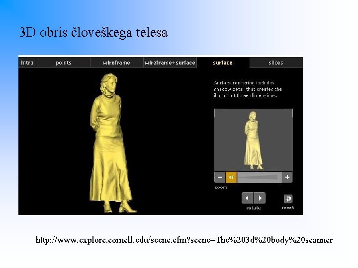 3 D obris človeškega telesa http: //www. explore. cornell. edu/scene. cfm? scene=The%203 d%20 body%20