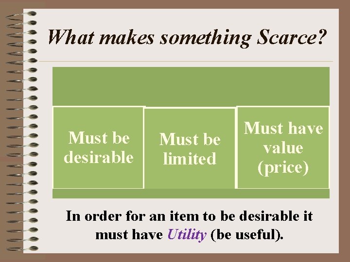 What makes something Scarce? Must be desirable Must be limited Must have value (price)