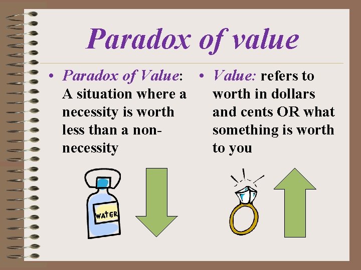 Paradox of value • Paradox of Value: • Value: refers to A situation where
