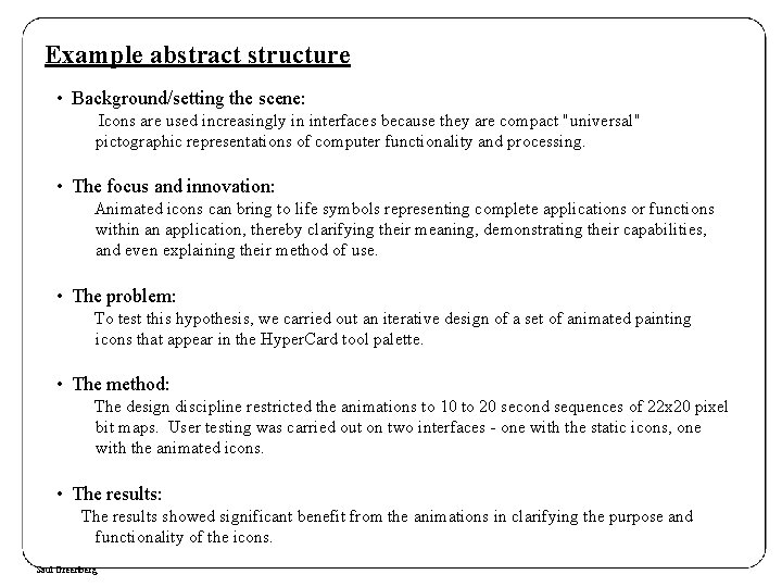 Example abstract structure • Background/setting the scene: Icons are used increasingly in interfaces because