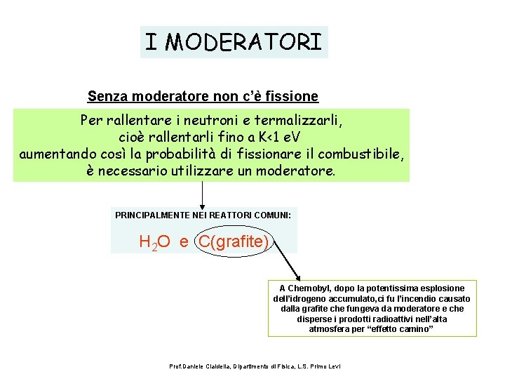 I MODERATORI Senza moderatore non c’è fissione Per rallentare i neutroni e termalizzarli, cioè