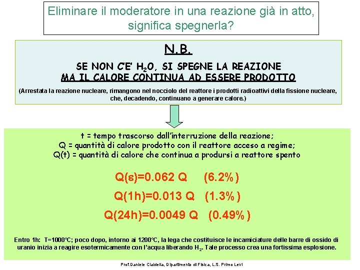 Eliminare il moderatore in una reazione già in atto, significa spegnerla? N. B. SE