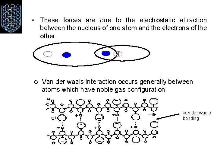  • These forces are due to the electrostatic attraction between the nucleus of