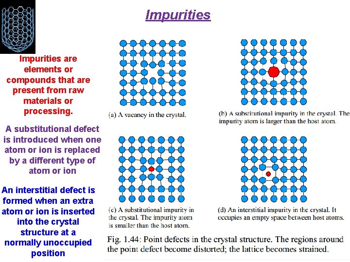 Impurities are elements or compounds that are present from raw materials or processing. A