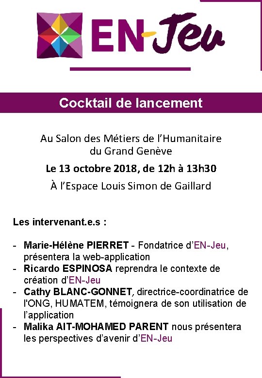 Cocktail de lancement Au Salon des Métiers de l’Humanitaire du Grand Genève Le 13