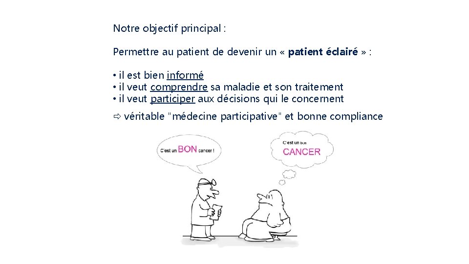 Notre objectif principal : Permettre au patient de devenir un « patient éclairé »