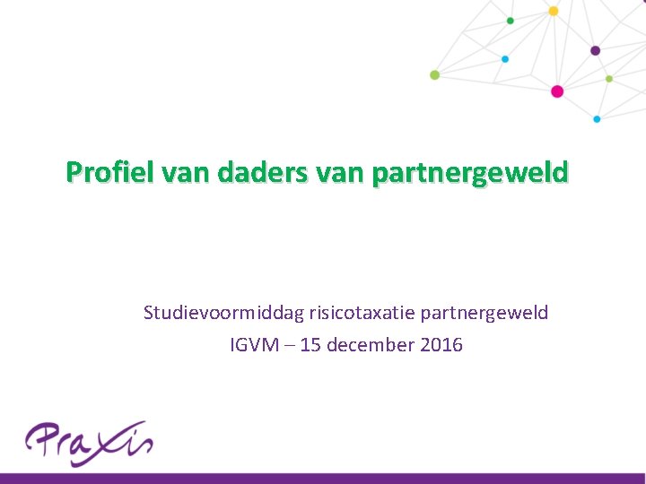 Profiel van daders van partnergeweld Studievoormiddag risicotaxatie partnergeweld IGVM – 15 december 2016 