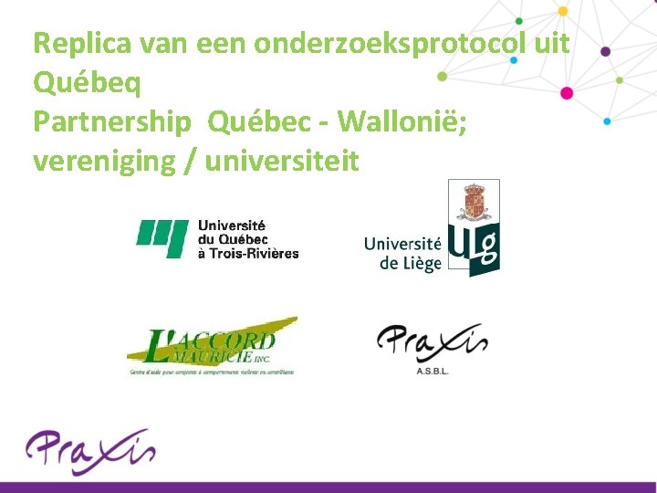 Replica van een onderzoeksprotocol uit Québeq Partnership Québec - Wallonië; vereniging / universiteit 