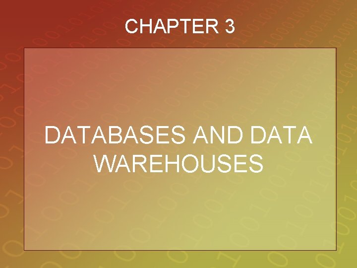 CHAPTER 3 DATABASES AND DATA WAREHOUSES 