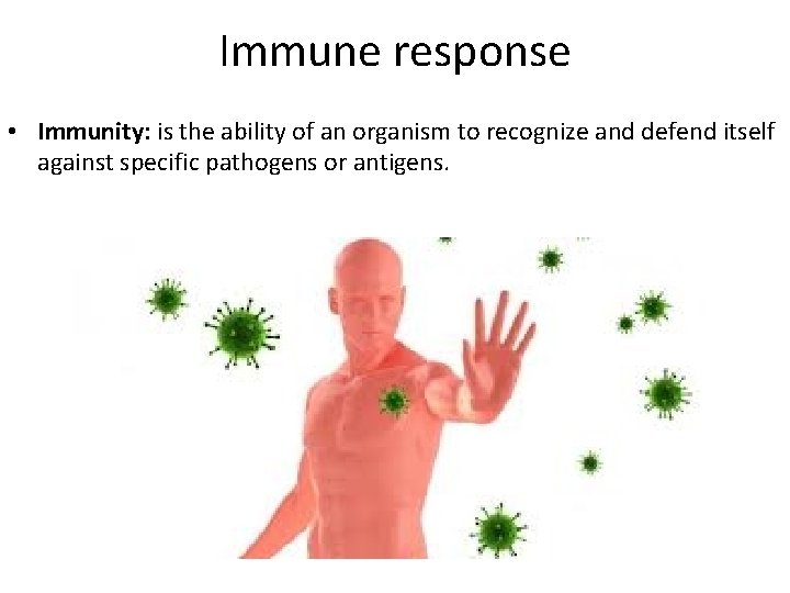Immune response • Immunity: is the ability of an organism to recognize and defend