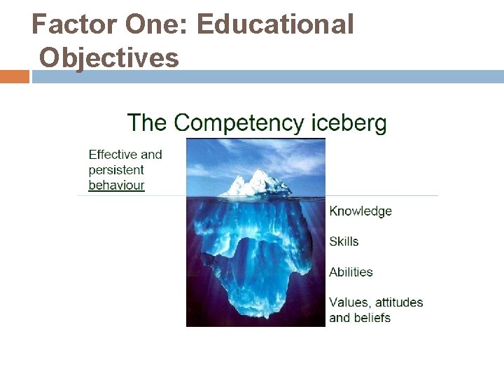 Factor One: Educational Objectives 