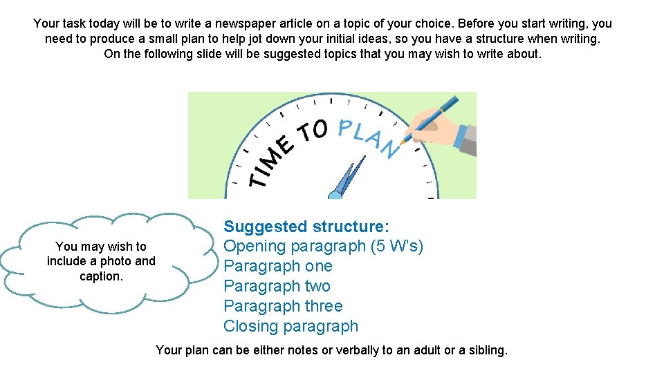 Your task today will be to write a newspaper article on a topic of