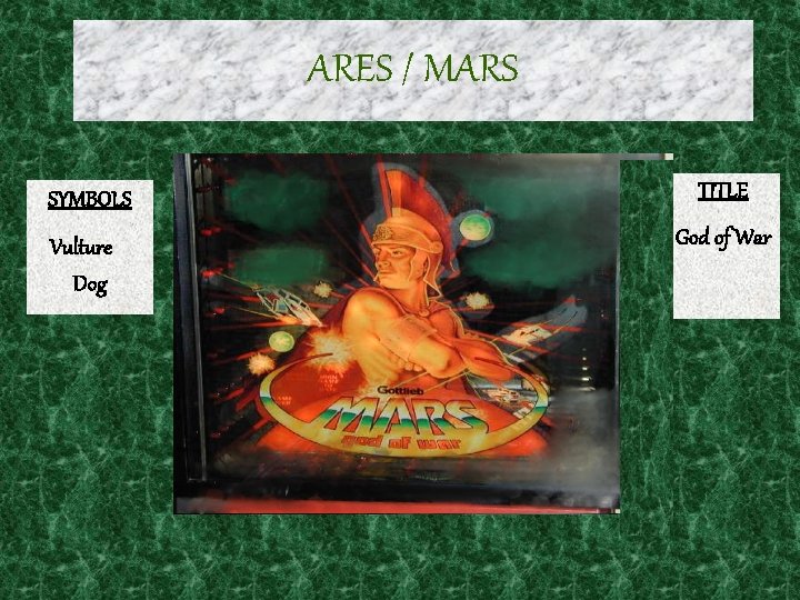 ARES / MARS SYMBOLS Vulture Dog TITLE God of War 