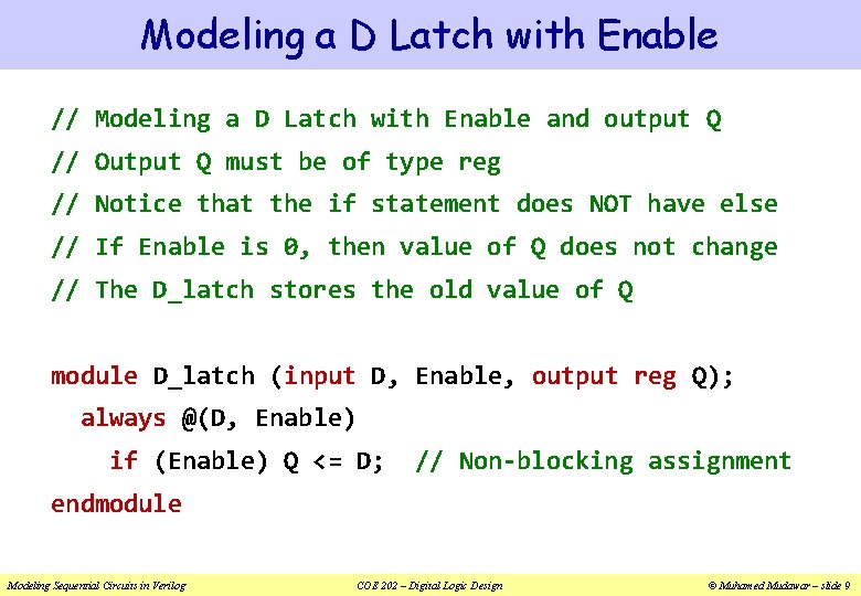 Modeling a D Latch with Enable // Modeling a D Latch with Enable and