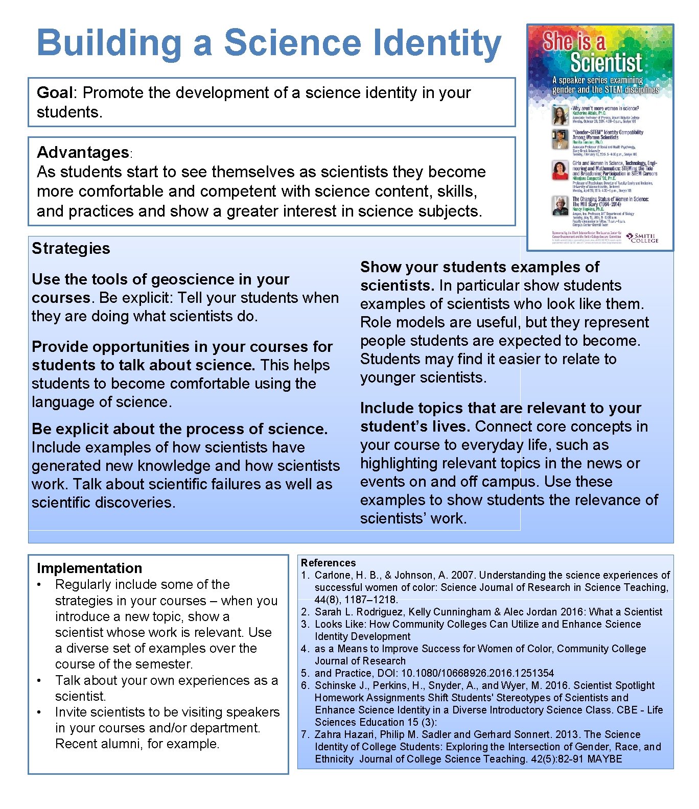 Building a Science Identity Goal: Promote the development of a science identity in your