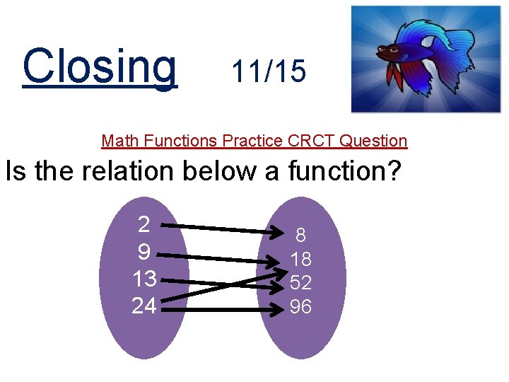 Closing 11/15 Math Functions Practice CRCT Question Is the relation below a function? 2