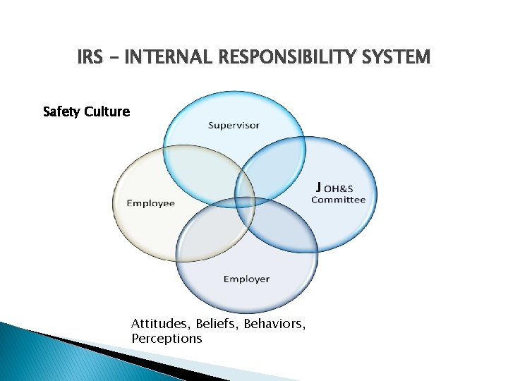 IRS – INTERNAL RESPONSIBILITY SYSTEM Safety Culture J Attitudes, Beliefs, Behaviors, Perceptions 