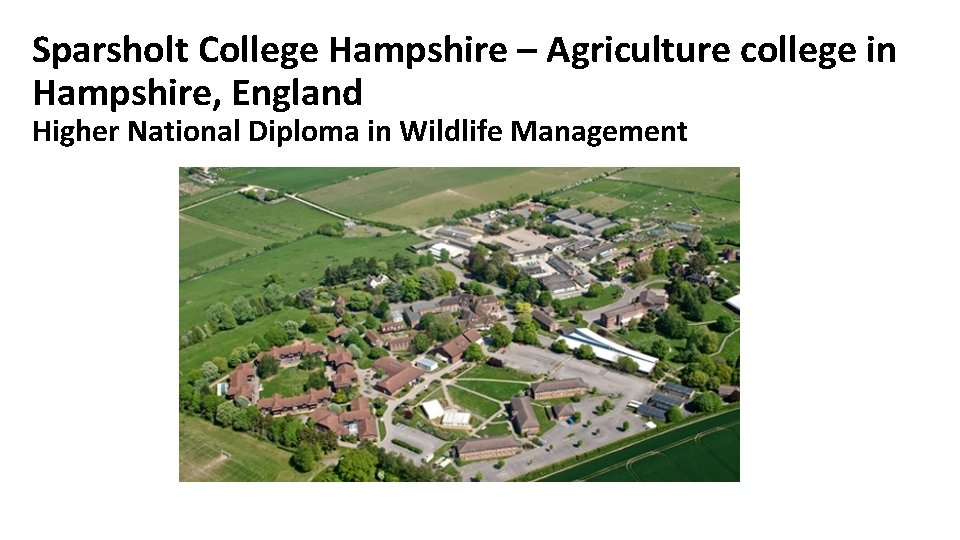 Sparsholt College Hampshire – Agriculture college in Hampshire, England Higher National Diploma in Wildlife