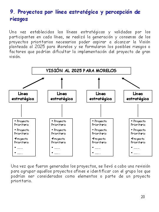 9. Proyectos por línea estratégica y percepción de riesgos Una vez establecidas líneas estratégicas