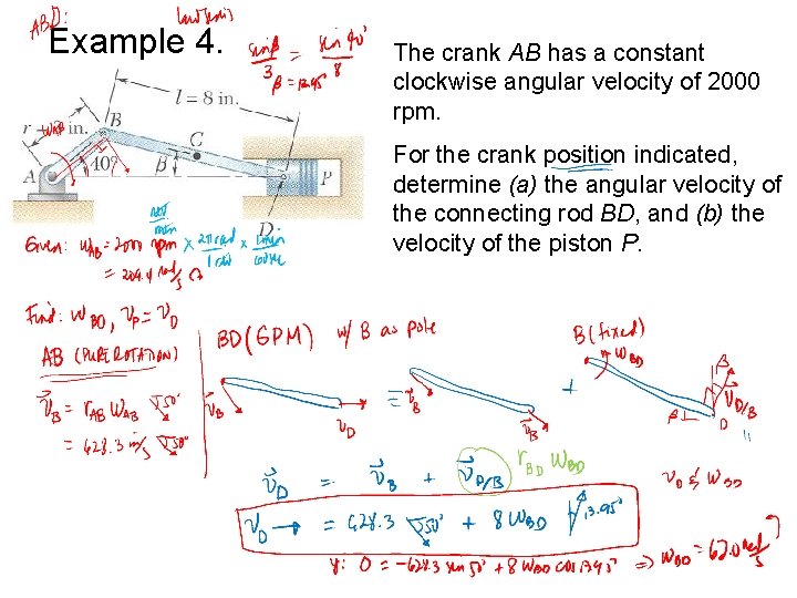 Example 4. The crank AB has a constant clockwise angular velocity of 2000 rpm.