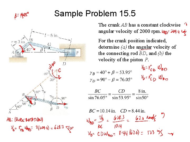 Sample Problem 15. 5 The crank AB has a constant clockwise angular velocity of