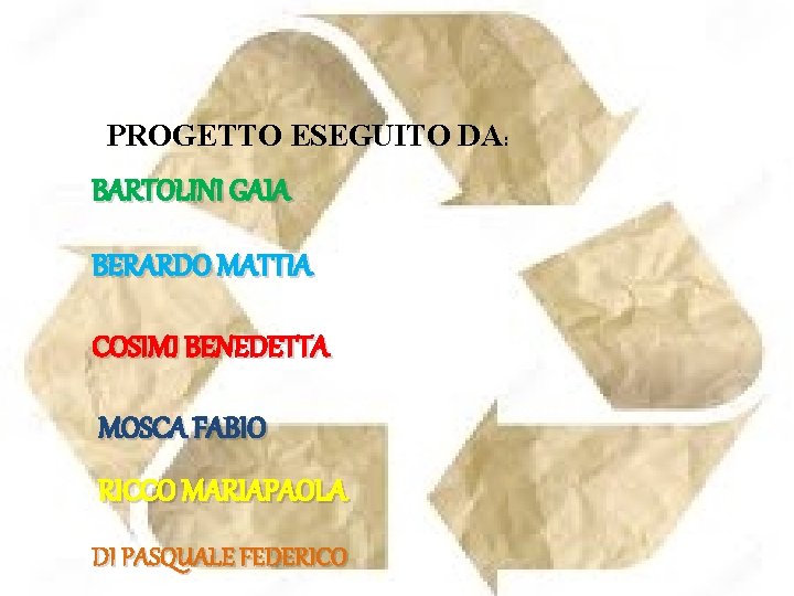 PROGETTO ESEGUITO DA: BARTOLINI GAIA BERARDO MATTIA COSIMI BENEDETTA MOSCA FABIO RICCO MARIAPAOLA DI