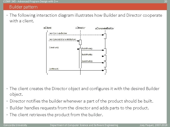 COMP 345 - Advanced Program Design with C++ 20 Builder pattern • The following COMP 345 - Advanced Program Design with C++ 20 Builder pattern • The following